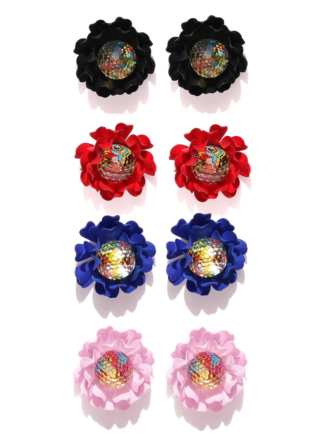 YouBella Jewellery Combo of 4 Floral Stud Earrings for Girls and Women (Multi) (YBEAR_33353)